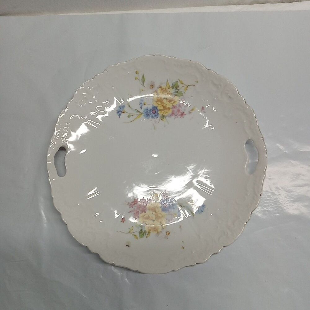 Antique Old Paris Style Porcelain Platter With Hand Painted Pink & Yellow Flower